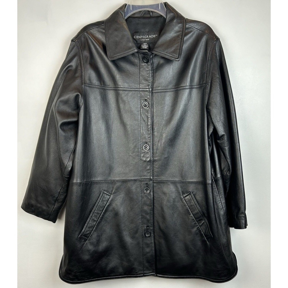 Vintage Leather Jacket Coat Womans Large Black Relaxed Fit Boyfriend Old Money